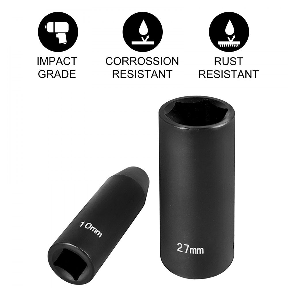 AMITOOLS Impact Socket Set 1/2 Inches 26 Piece Impact Sockets, Deep Socket, 6-Point Sockets, Rugged Construction, Cr-V, 1/2 Inches Drive Socket Set Impact Metric 10mm - 36mm, with a Storage Cage