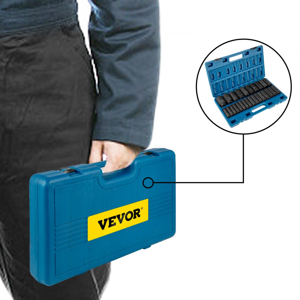 AMITOOLS Impact Socket Set 1/2 Inches 26 Piece Impact Sockets, Deep Socket, 6-Point Sockets, Rugged Construction, Cr-V, 1/2 Inches Drive Socket Set Impact Metric 10mm - 36mm, with a Storage Cage