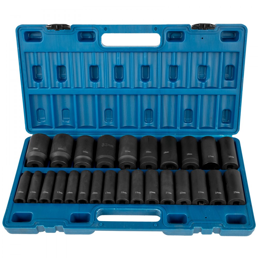 AMITOOLS Impact Socket Set 1/2 Inches 26 Piece Impact Sockets, Deep Socket, 6-Point Sockets, Rugged Construction, Cr-V, 1/2 Inches Drive Socket Set Impact Metric 10mm - 36mm, with a Storage Cage