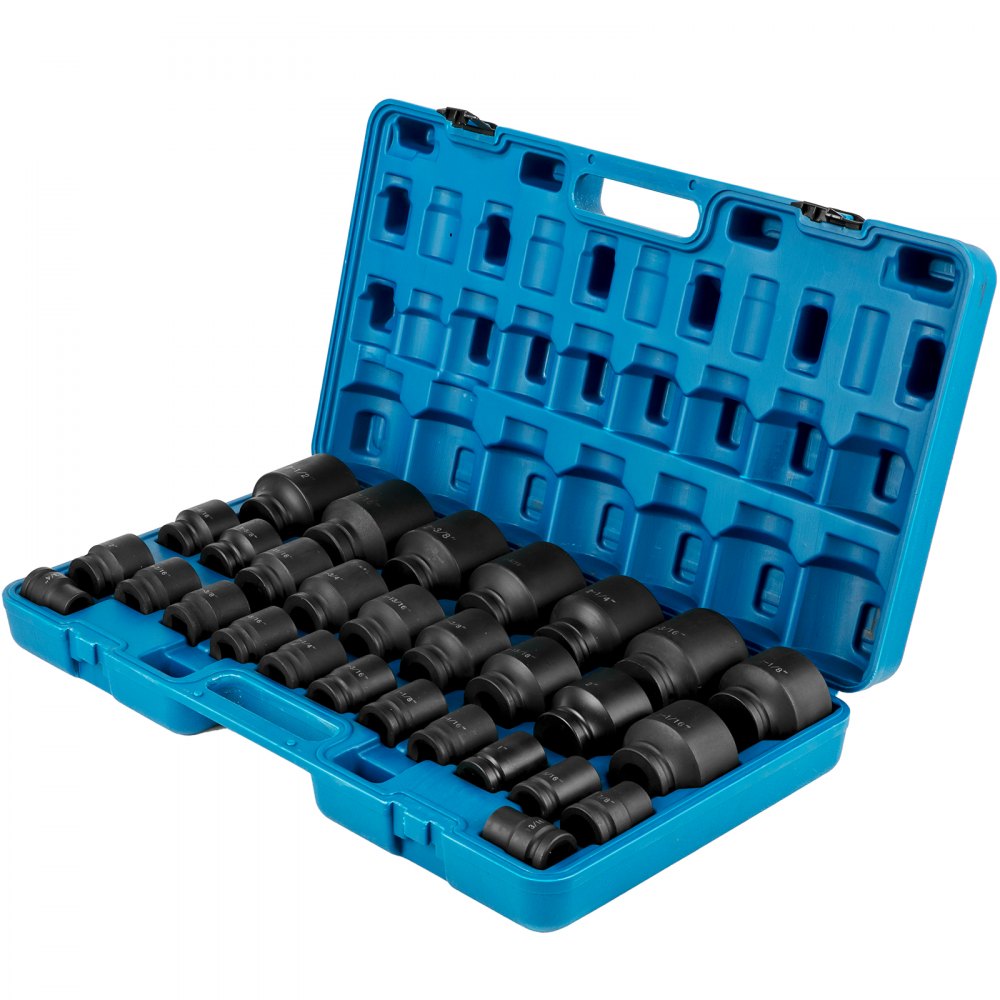 AMITOOLS Impact Socket Set 3/4 Inches 29 Piece Impact Sockets, 6-Point Sockets, Rugged Construction, CR-M0, 3/4 Inches Drive Socket Set Impact SAE 3/4 inch - 2-1/2 inch, with a Storage Cage