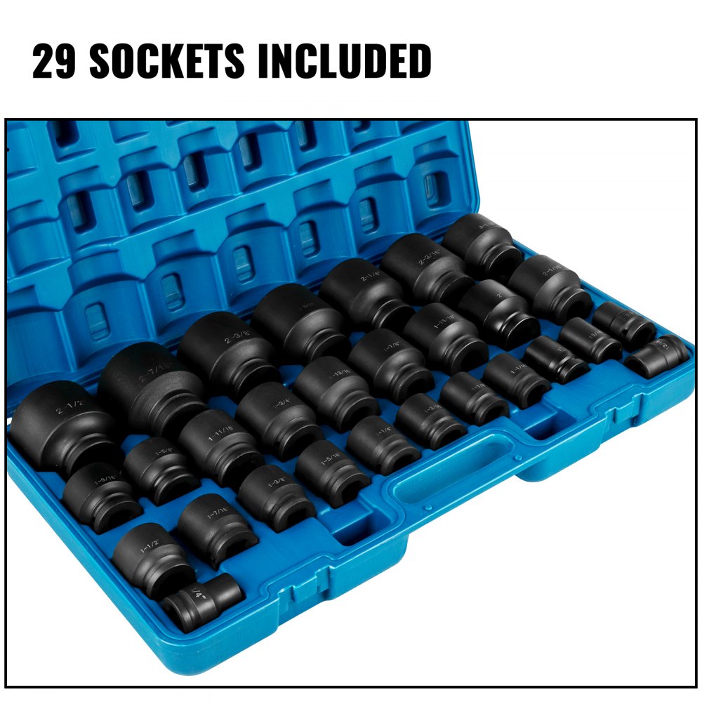 AMITOOLS Impact Socket Set 3/4 Inches 29 Piece Impact Sockets, 6-Point Sockets, Rugged Construction, CR-M0, 3/4 Inches Drive Socket Set Impact SAE 3/4 inch - 2-1/2 inch, with a Storage Cage