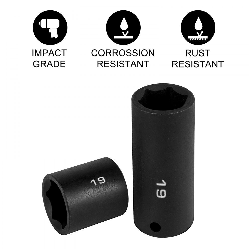 AMITOOLS Impact Socket Set 3/8 Inches 26 Piece Impact Sockets, Deep / Standard Socket, 6-Point Sockets, Rugged Construction, Cr-V Socket Set Impact Metric 7mm - 19mm, with a Storage Cage