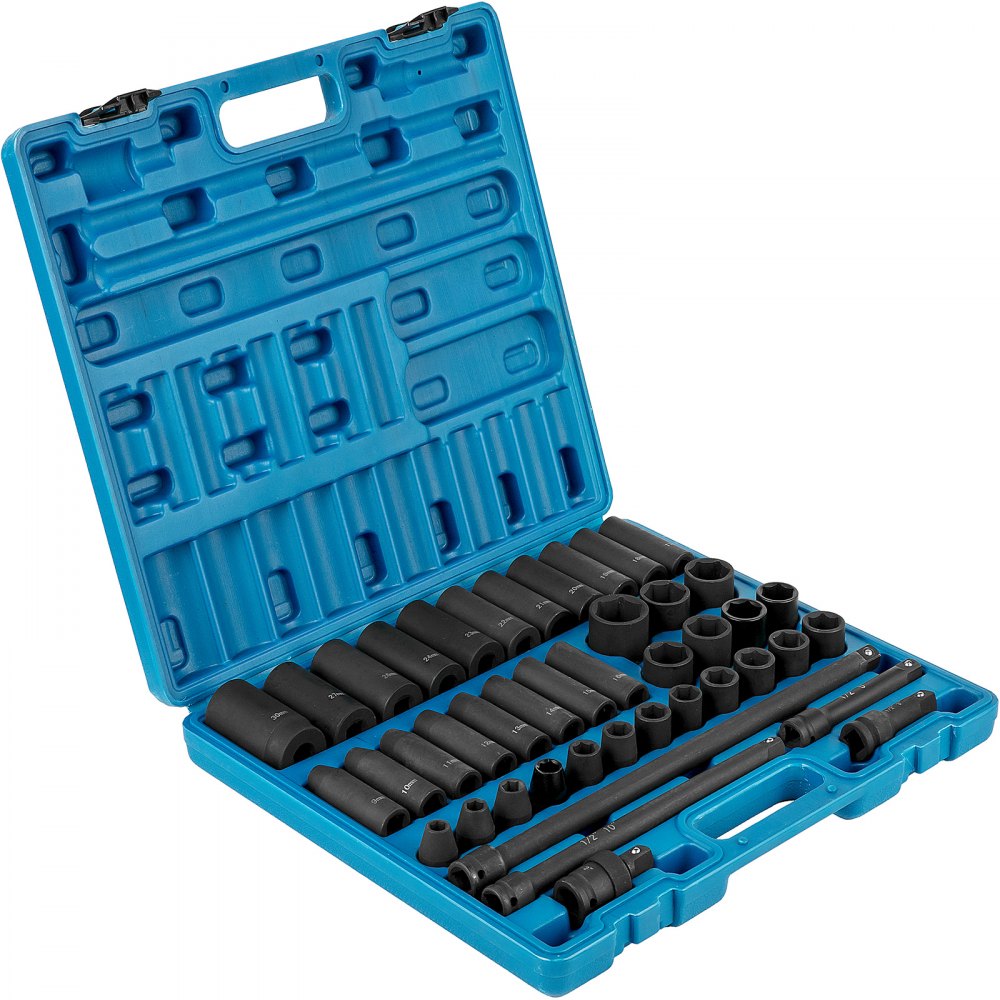 AMITOOLS Impact Socket Set 1/2 Inches 43 Piece Impact Sockets, Standard Socket Assortment, 1/2 Inches Drive Socket Set 6-Point Sockets Metric 9-30mm (Standard/Deep)