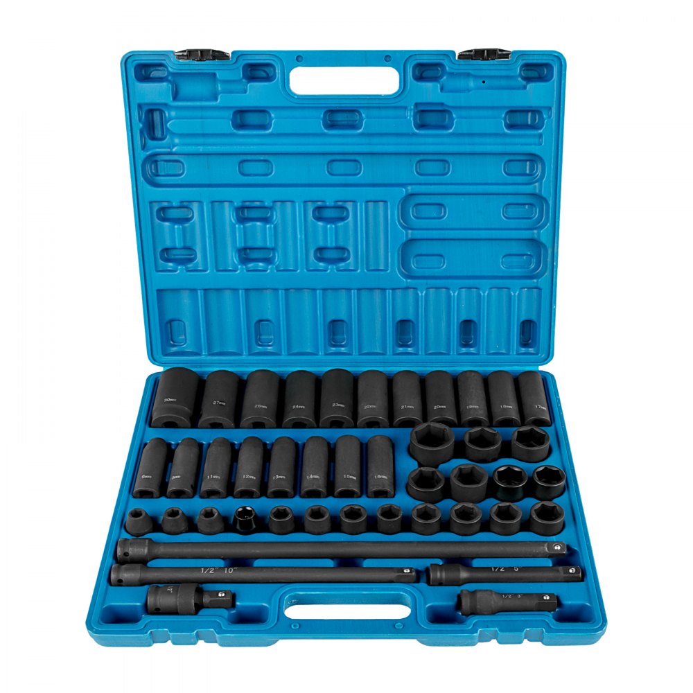 AMITOOLS Impact Socket Set 1/2 Inches 43 Piece Impact Sockets, Standard Socket Assortment, 1/2 Inches Drive Socket Set 6-Point Sockets Metric 9-30mm (Standard/Deep)