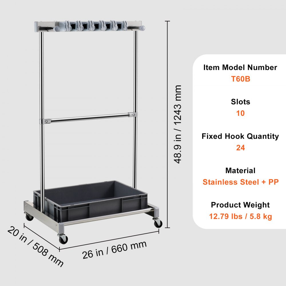 AMITOOLS Garden Tool Organizer, 10 Slots with Hooks, Yard Tool Tower Rack with Wheels for Garage Organization and Storage, Hold Long-Handled Tool/Rake/Broom, Metal Tool Stand Holder for Shed, Outdoor