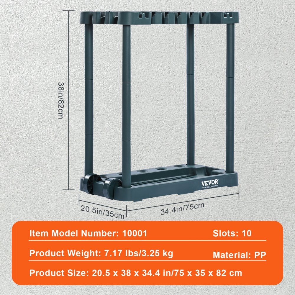 AMITOOLS Garden Tool Organizer, 10 Slots, Yard Tool Tower Rack for Garage Organization and Storage, Hold Long-Handled Tool/Rake/Broom/Shovel, PP Garden Tool Stand Holder Organizer for Yard, Shed, Outdoor
