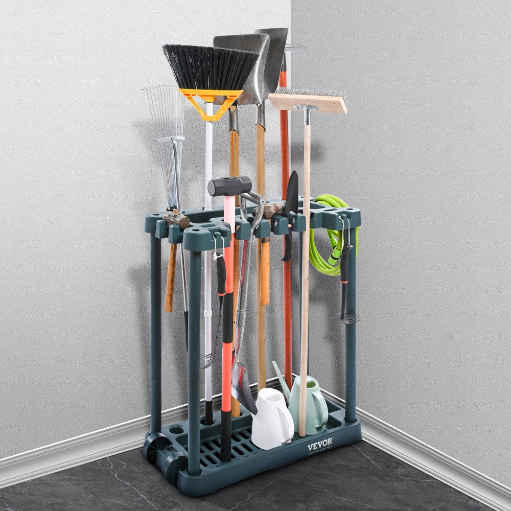 AMITOOLS Garden Tool Organizer, 10 Slots, Yard Tool Tower Rack for Garage Organization and Storage, Hold Long-Handled Tool/Rake/Broom/Shovel, PP Garden Tool Stand Holder Organizer for Yard, Shed, Outdoor