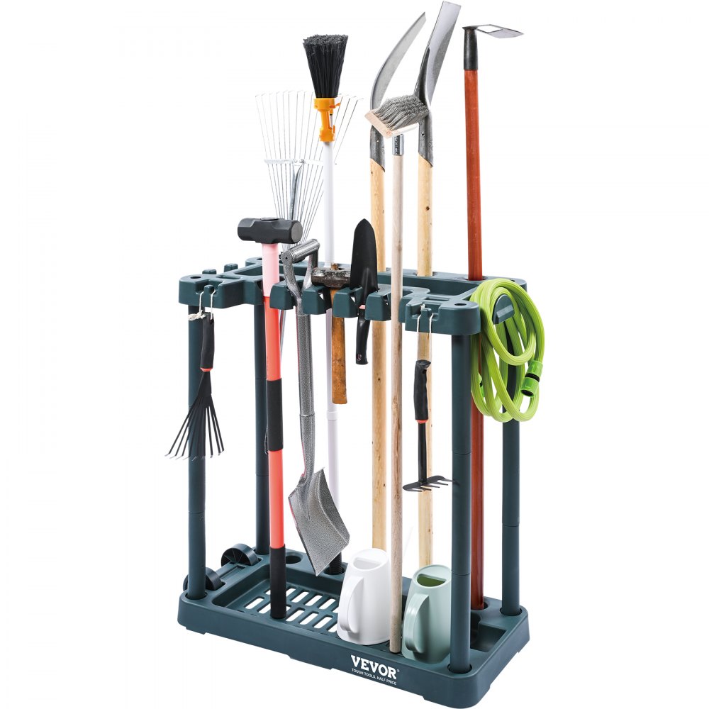 AMITOOLS Garden Tool Organizer, 10 Slots, Yard Tool Tower Rack for Garage Organization and Storage, Hold Long-Handled Tool/Rake/Broom/Shovel, PP Garden Tool Stand Holder Organizer for Yard, Shed, Outdoor