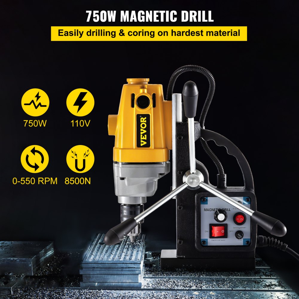 AMITOOLS Mag Drill, 0-550 RPM Stepless Speed Electromagnetic Drill Press, 3.9