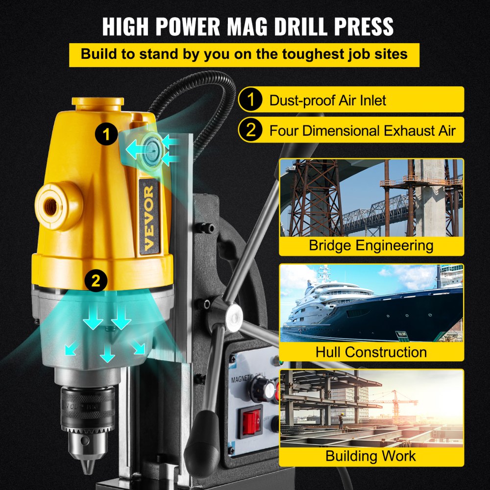 AMITOOLS Mag Drill, 0-550 RPM Stepless Speed Electromagnetic Drill Press, 3.9