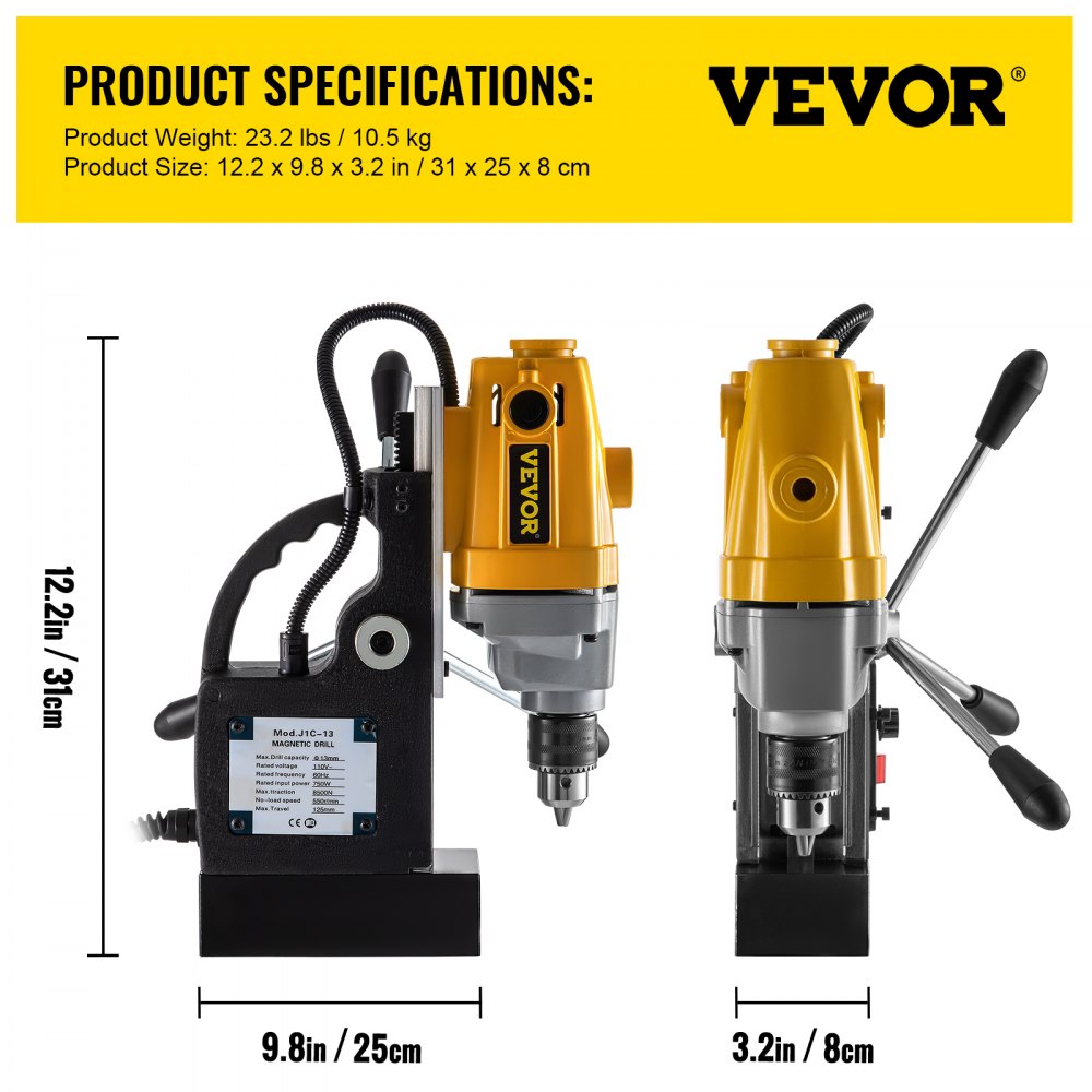 AMITOOLS Mag Drill, 0-550 RPM Stepless Speed Electromagnetic Drill Press, 3.9