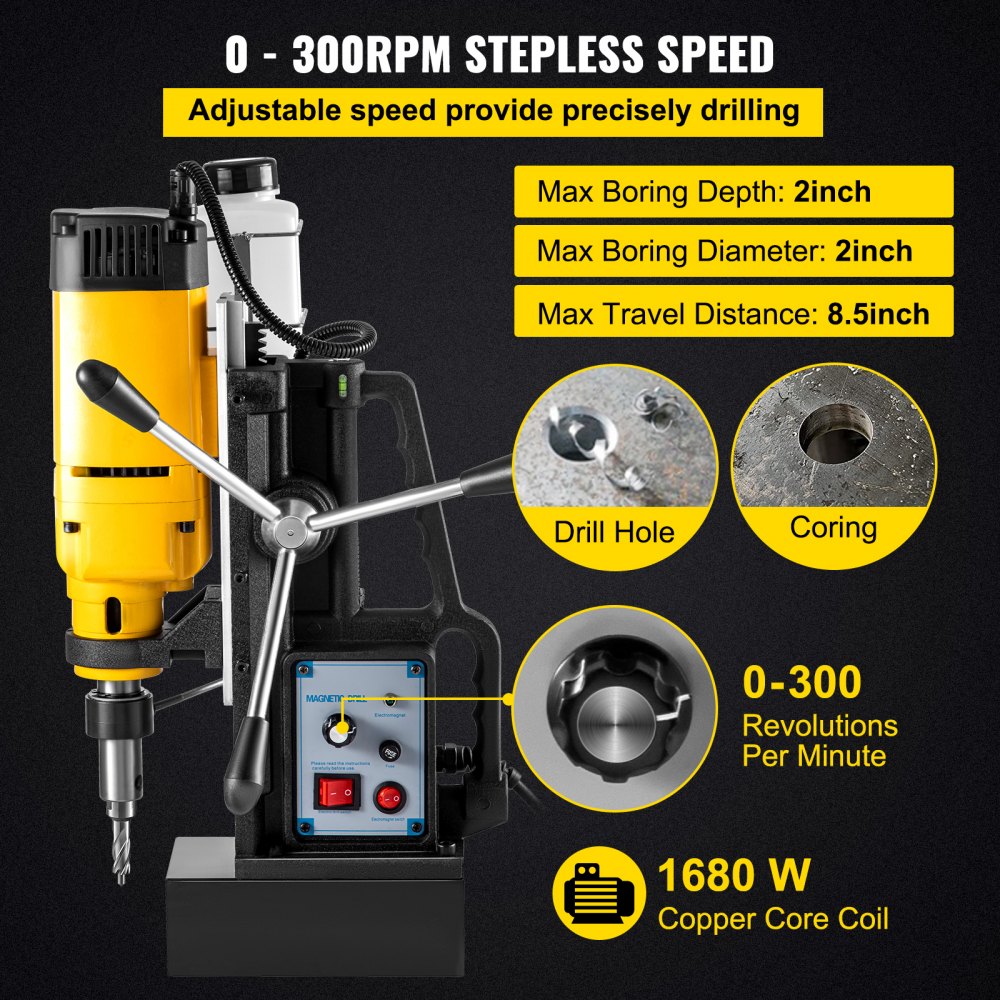 AMITOOLS Mag Drill, 0-300 RPM Stepless Speed Electromagnetic Drill Press, 2