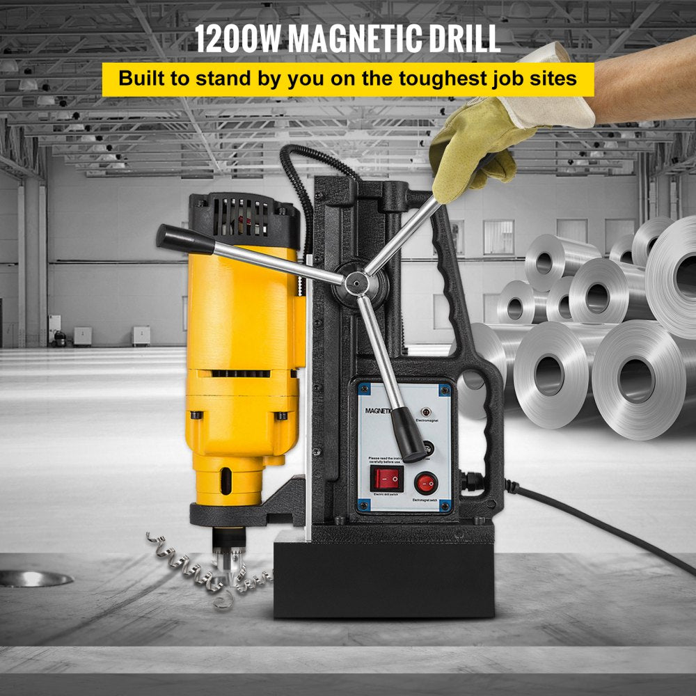 AMITOOLS 1200W Magnetic Drill Press with 9/10 Inch (23mm) Boring Diameter Magnetic Drill Press Machine 2920 Lbs Magnetic Force Magnetic Drilling System 500RPM Portable Electric Magnetic Drill Press