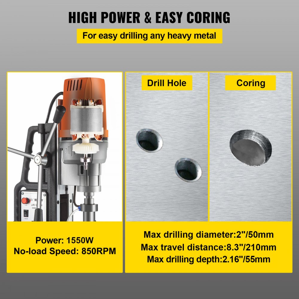 AMITOOLS 1680W MD50 Magnetic Drill 300 RPM Spindle Speed Electric Magnetic Drilling System with 2 Inch Boring Diameter and 2900 LBS Magnet Force