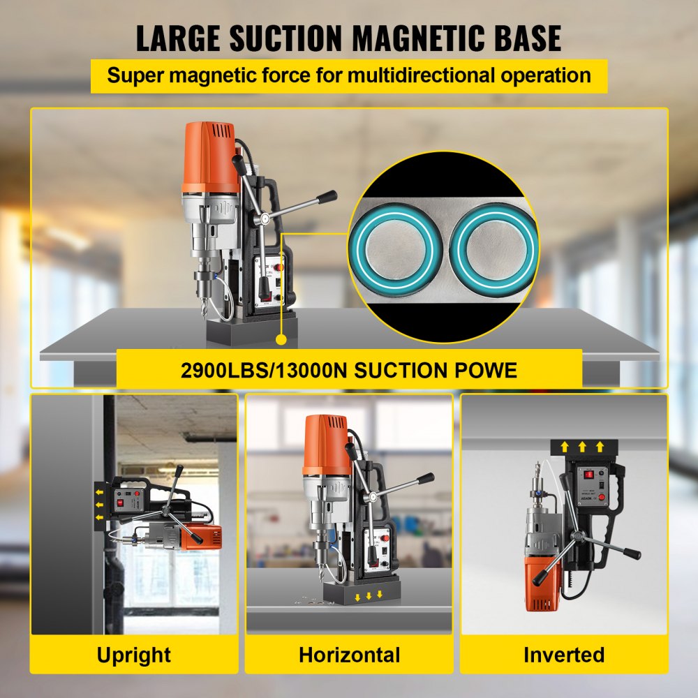 AMITOOLS 1680W MD50 Magnetic Drill 300 RPM Spindle Speed Electric Magnetic Drilling System with 2 Inch Boring Diameter and 2900 LBS Magnet Force