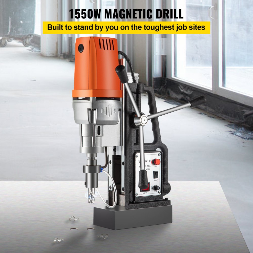 AMITOOLS Magnetic Drill 1550W Magnetic Drill Press with 2Inch Boring Diameter Annular Cutter Machine 2900 LBS 11pcs HSS Annular Cutter Bits