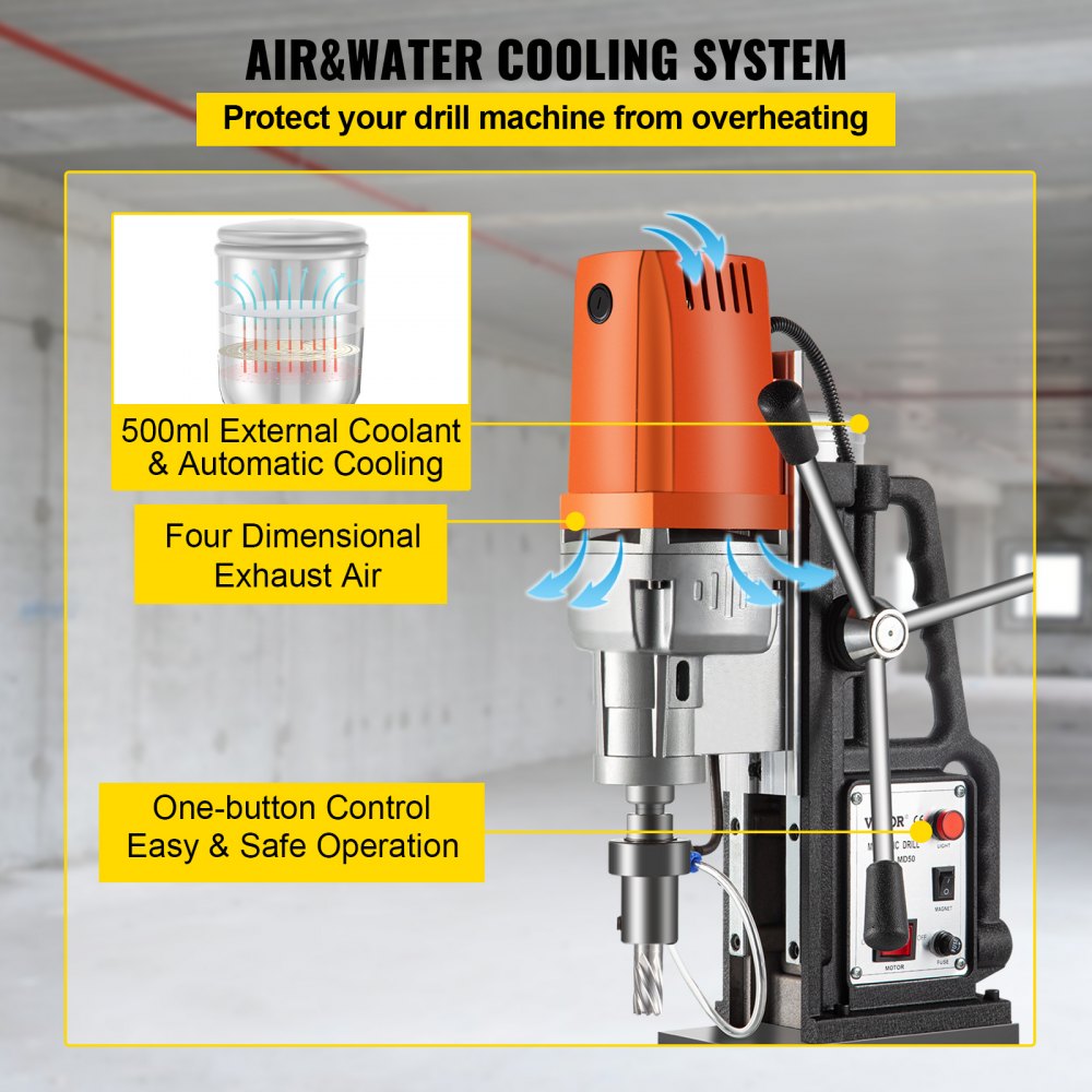 AMITOOLS Magnetic Drill 1550W Magnetic Drill Press with 2Inch Boring Diameter Annular Cutter Machine 2900 LBS 11pcs HSS Annular Cutter Bits