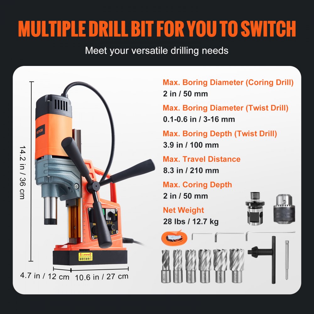 AMITOOLS Magnetic Drill 1400W 2922lbf/13000N Portable Mag Drill Press 810RPM