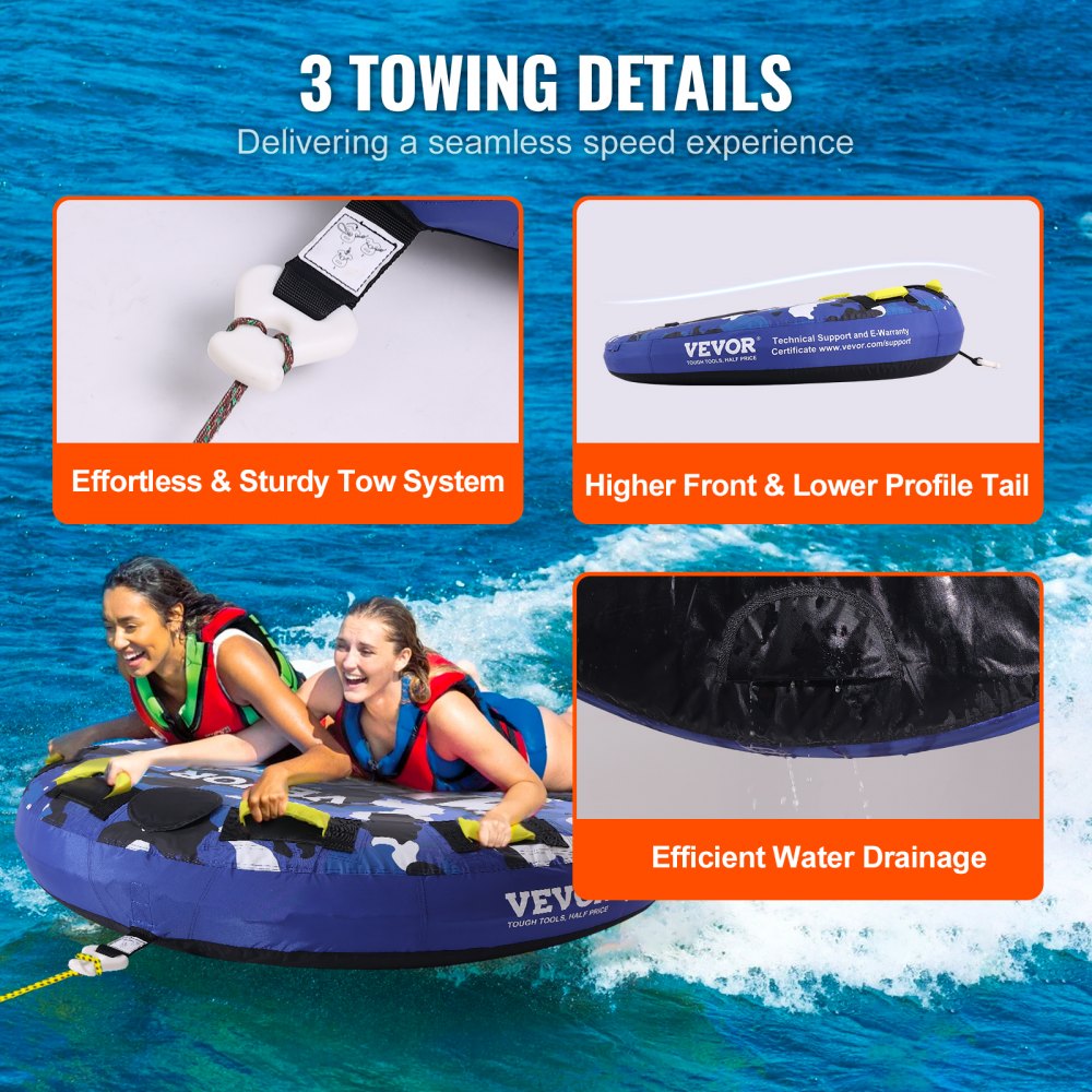 AMITOOLS Towable Tube for Boating, 340 lbs, 1-2 Riders Inflatable Boat Tubes and Towables, 51.8