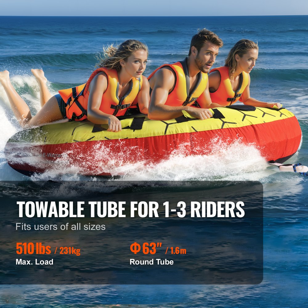 AMITOOLS Towable Tube for Boating, 1-3 Riders Inflatable Boat Tubes and Towables, 510 lbs, 63