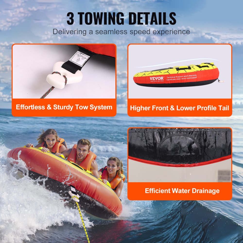 AMITOOLS Towable Tube for Boating, 1-3 Riders Inflatable Boat Tubes and Towables, 510 lbs, 63