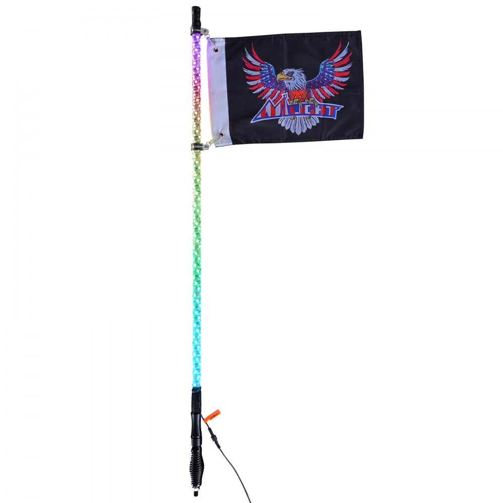 AMITOOLS 1 PC 3 FT Whip Light with Spring Base, Led Whip Light with APP & Remote Control, Waterproof 360° Spiral RGB Chasing Lighted Whip with 2 Flags, for UTVs, ATVs, Motorcycles, RZR, Can-am, Go-karts