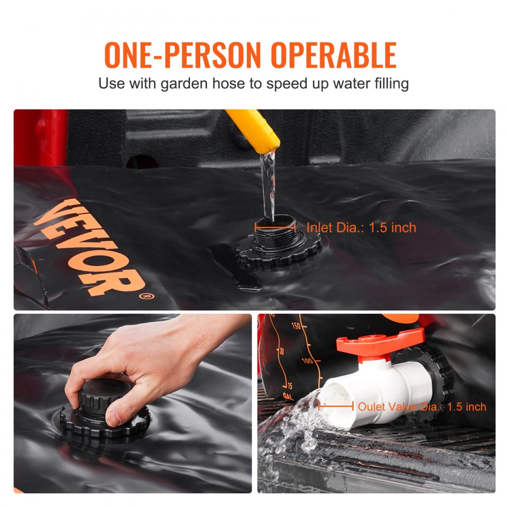 AMITOOLS Water Tank Bladder Portable Rainwater Bag 63 Gal PVC Collapsible Black