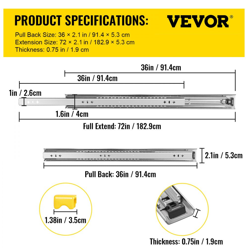 AMITOOLS Heavy Duty Drawer Slides 2PCS Drawer Slides 36