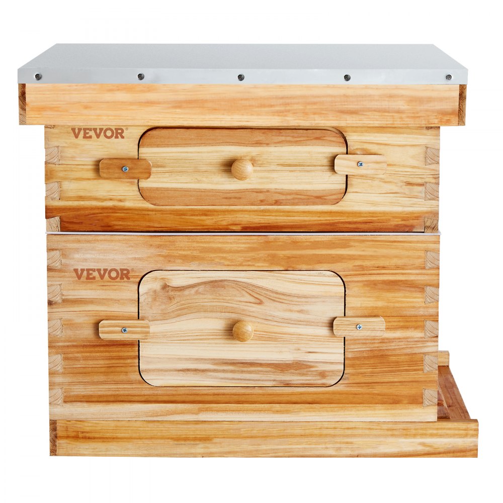 AMITOOLS Bee Hive 20 Frame Bee Hives Starter Kit, Beeswax Coated Cedar Wood, 1 Deep + 1 Medium Bee Boxes Langstroth Beehive Kit, Transparent Acrylic Windows with Foundations for Beginners Pro Beekeepers