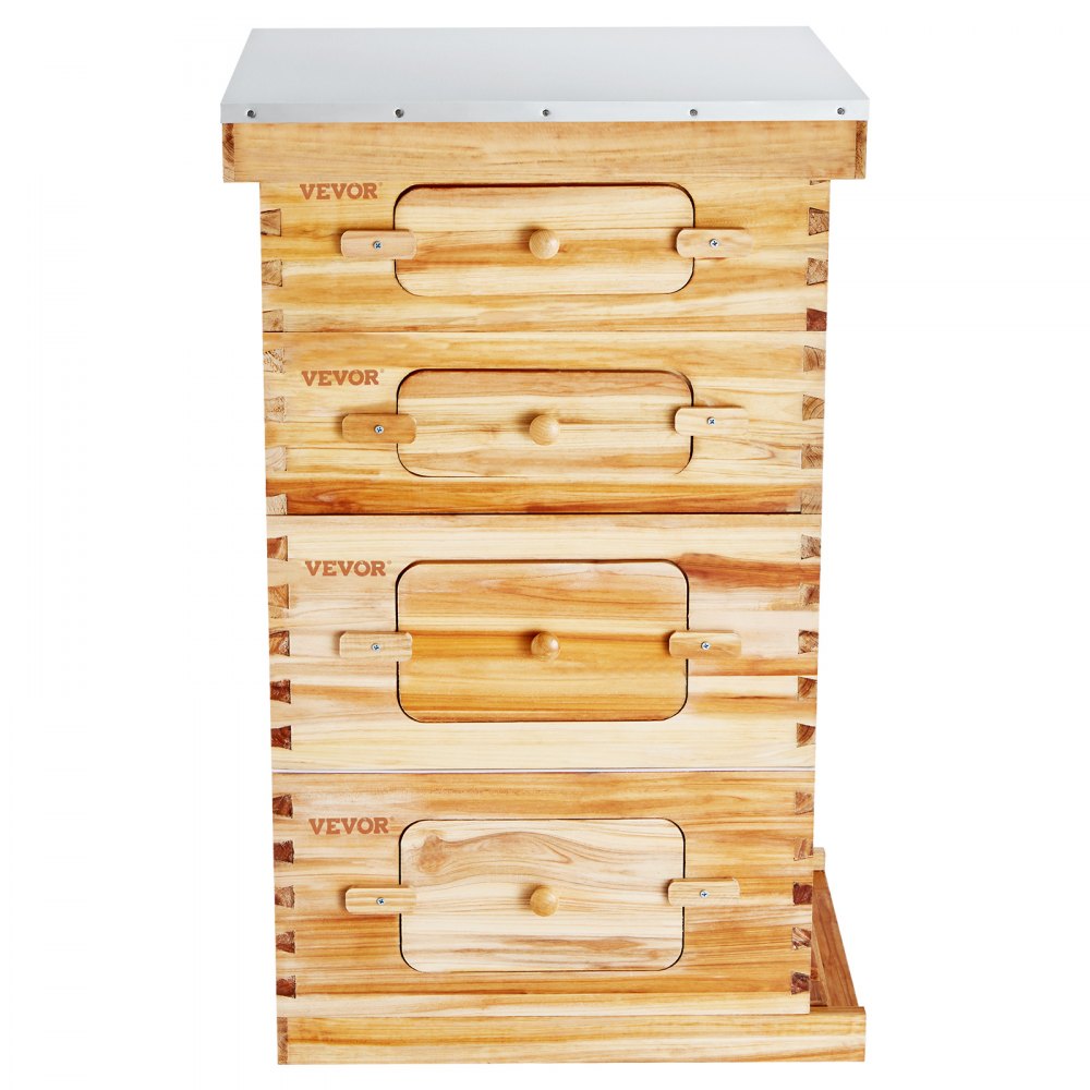 AMITOOLS Bee Hive 40 Frame Bee Hives Starter Kit, Beeswax Coated Cedar Wood, 2 Deep + 2 Medium Bee Boxes Langstroth Beehive Kit, Transparent Acrylic Windows with Foundations for Beginners Pro Beekeepers