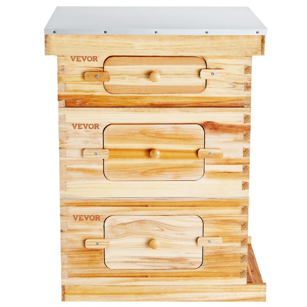 AMITOOLS Bee Hive 30 Frame Bee Hives Starter Kit, Beeswax Coated Cedar Wood, 2 Deep + 1 Medium Bee Boxes Langstroth Beehive Kit, Transparent Acrylic Windows with Foundations for Beginners Pro Beekeepers