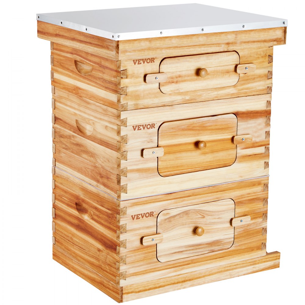 AMITOOLS Bee Hive 30 Frame Bee Hives Starter Kit, Beeswax Coated Cedar Wood, 2 Deep + 1 Medium Bee Boxes Langstroth Beehive Kit, Transparent Acrylic Windows with Foundations for Beginners Pro Beekeepers