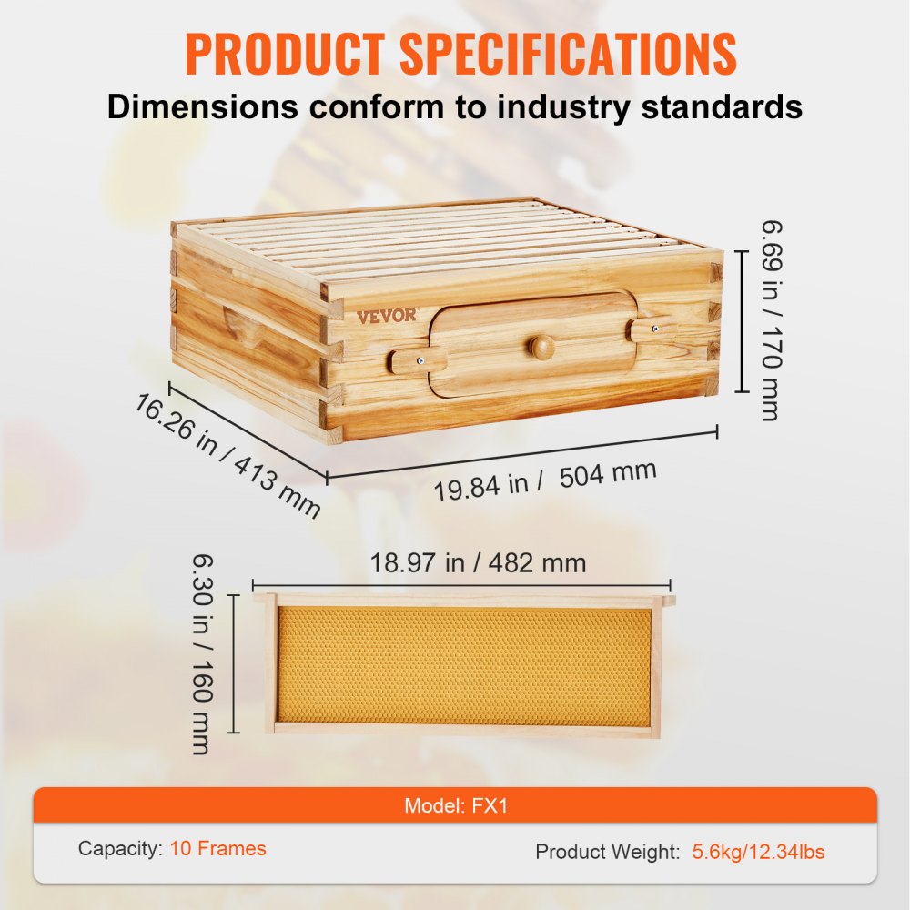 AMITOOLS Bee Hive Medium Box Starter Kit, 100% Beeswax Coated Natural Cedar Wood, Langstroth Beehive Kit with 10 Frames and Foundations, Transparent Acrylic Bee Windows for Beginners and Pro Beekeepers