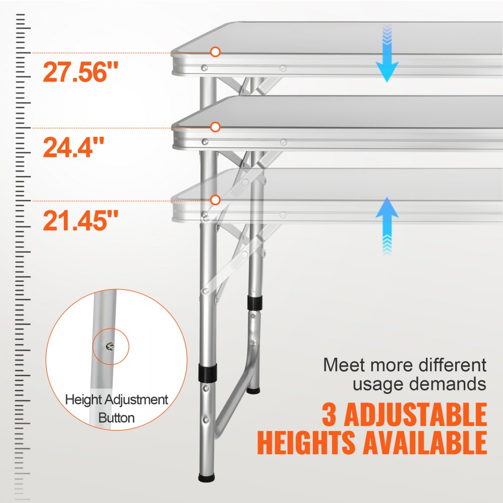 AMITOOLS Camping Kitchen Table, Quick set-up Folding Camping Table, 3 Adjustable Heights, MDF Camping Table, Ideal for Outdoor Picnics, BBQs, Camping, RV Traveling