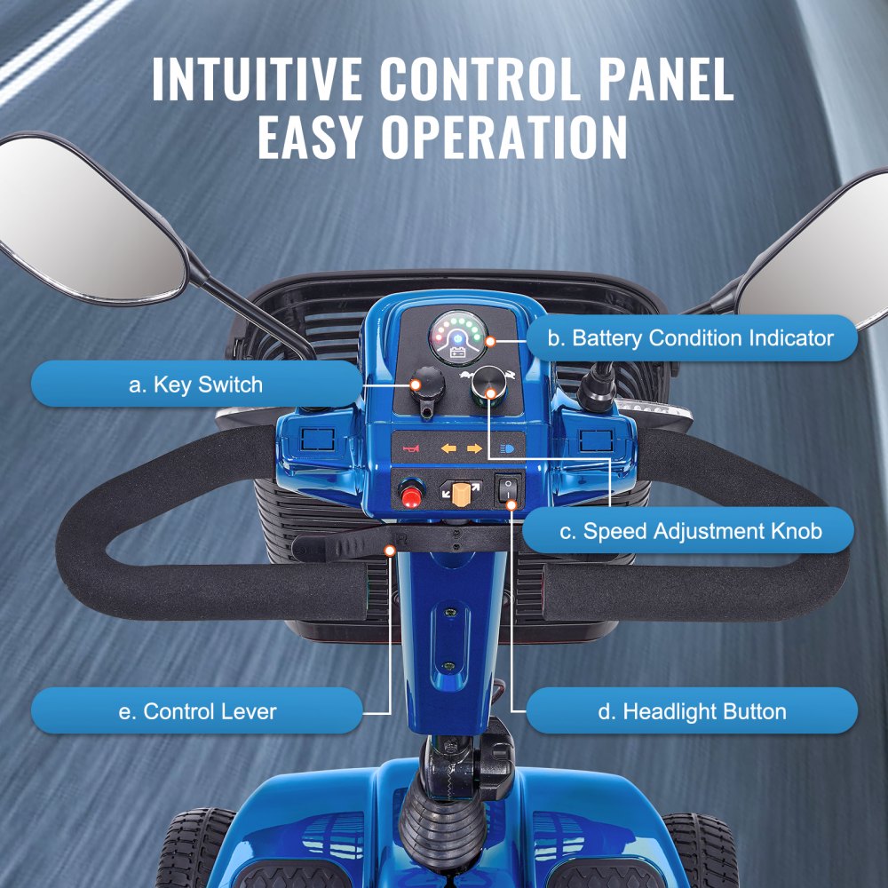 AMITOOLS Heavy-Duty 4 Wheel Mobility Scooter for Adults & Seniors - Folding Electric Powered Mobility Scooter & 12 Mile Long Range, All Terrain Travel Scooter with 9° Climbing Capacity, 265lb Capacity