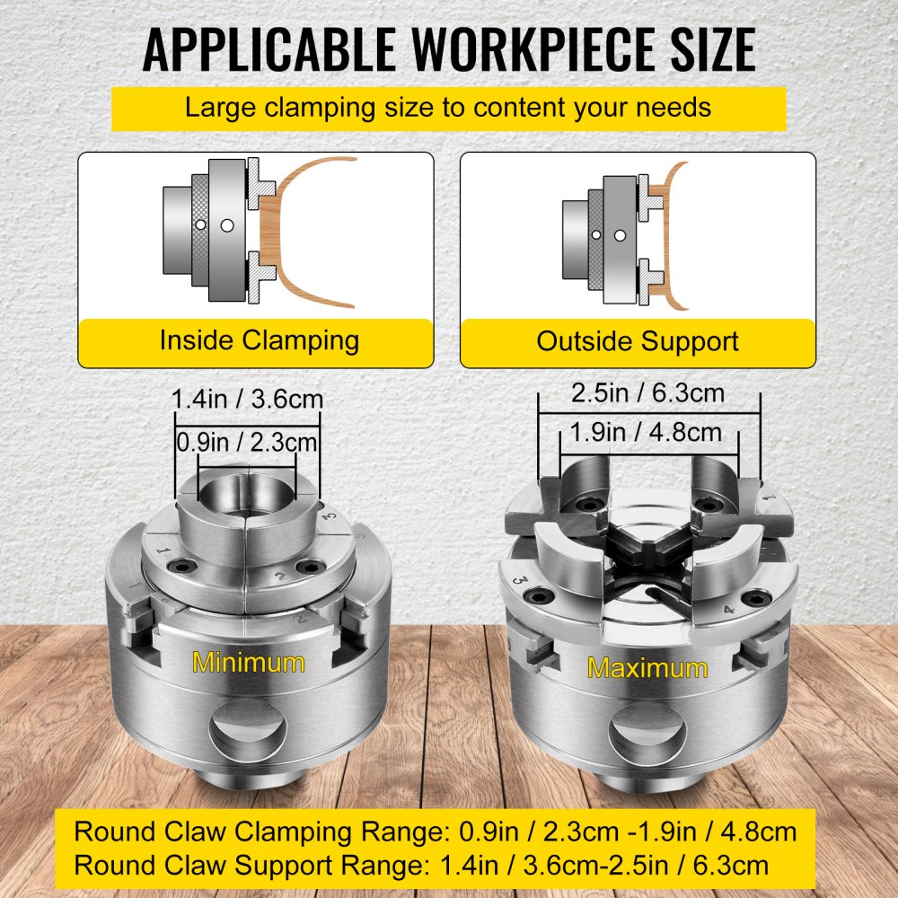 AMITOOLS 2.75-Inch Wood Lathe Chuck, 4-Jaw Precision Self-Centering Keyed Lathe Chuck Set, 1-Inch x 8TPI Thread Mini Lathe Chuck, Woodturning Chuck Jaws, Wood Lathe Accessories for Bowls Vases