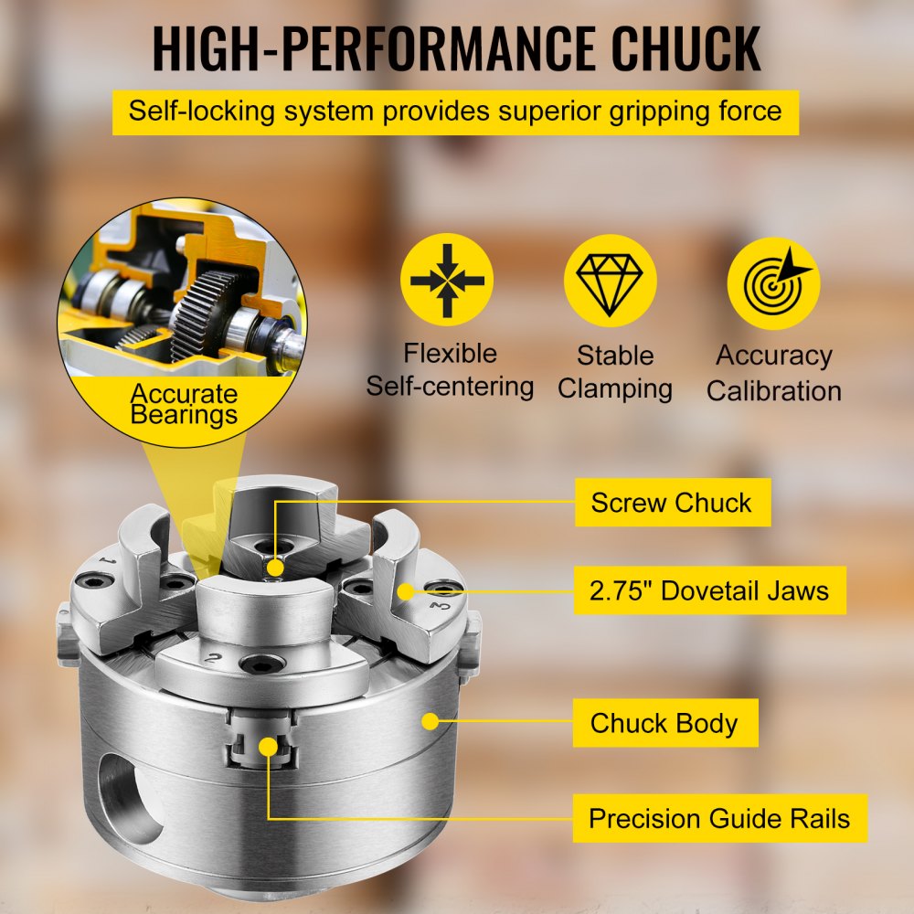 AMITOOLS 2.75-Inch Wood Lathe Chuck, 4-Jaw Precision Self-Centering Keyed Lathe Chuck Set, 1-Inch x 8TPI Thread Mini Lathe Chuck, Woodturning Chuck Jaws, Wood Lathe Accessories for Bowls Vases