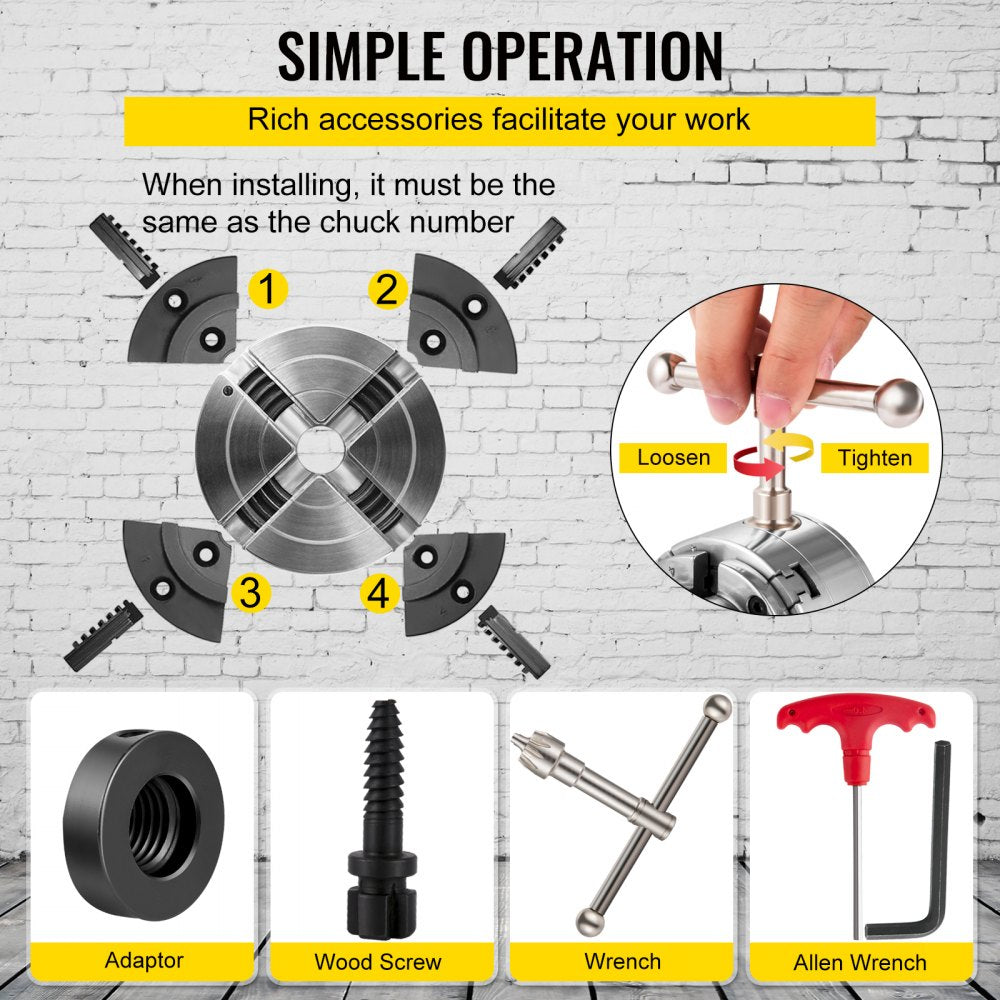 AMITOOLS 2.75-Inch Wood Lathe Chuck, 4-Jaw Precision Self-Centering Keyed Lathe Chuck Set, 1-Inch x 8TPI Thread Mini Lathe Chuck, Woodturning Chuck Jaws, Wood Lathe Accessories for Bowls Vases