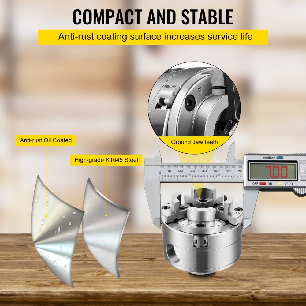 AMITOOLS 2.75-Inch Wood Lathe Chuck, 4-Jaw Precision Self-Centering Keyed Lathe Chuck Set, 1-Inch x 8TPI Thread Mini Lathe Chuck, Woodturning Chuck Jaws, Wood Lathe Accessories for Bowls Vases