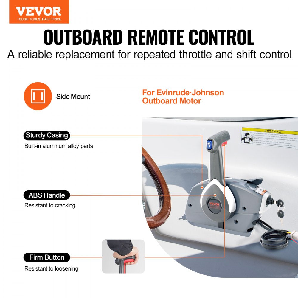 AMITOOLS Boat Throttle Control, 5006180 Side-Mounted Outboard Remote Control Box for Evinrude Johnson, Marine Throttle Control Box with Power Trim Switch and Lanyard