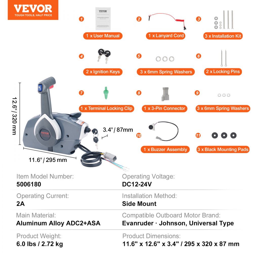 AMITOOLS Boat Throttle Control, 5006180 Side-Mounted Outboard Remote Control Box for Evinrude Johnson, Marine Throttle Control Box with Power Trim Switch and Lanyard