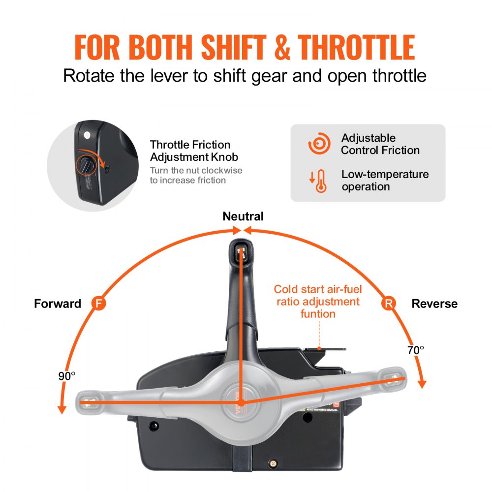 AMITOOLS Boat Throttle Control, 881170A15 Side-Mounted Outboard Remote Control Box for Mercury PT 2-Stroke, Marine Throttle Control Box with Power Trim Switch, 16.3 ft Harness 8+4 Pin, and Lanyard