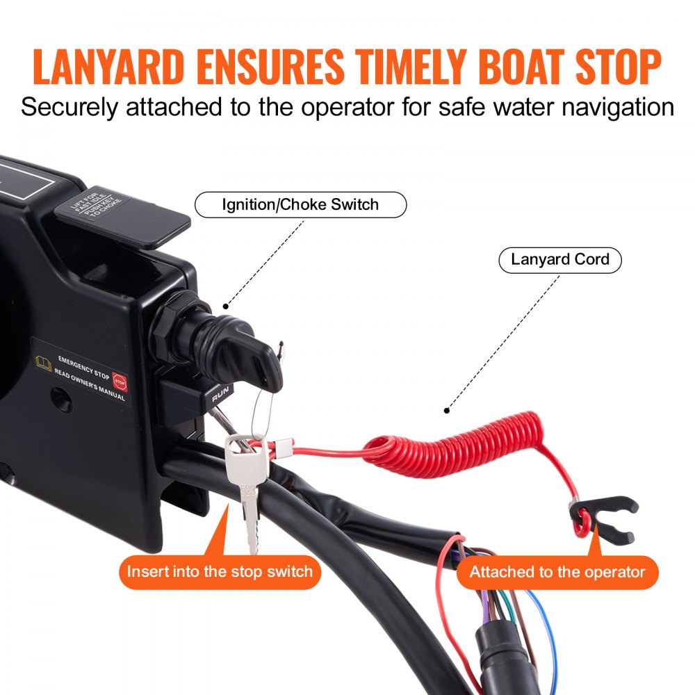 AMITOOLS Boat Throttle Control, 881170A15 Side-Mounted Outboard Remote Control Box for Mercury PT 2-Stroke, Marine Throttle Control Box with Power Trim Switch, 16.3 ft Harness 8+4 Pin, and Lanyard