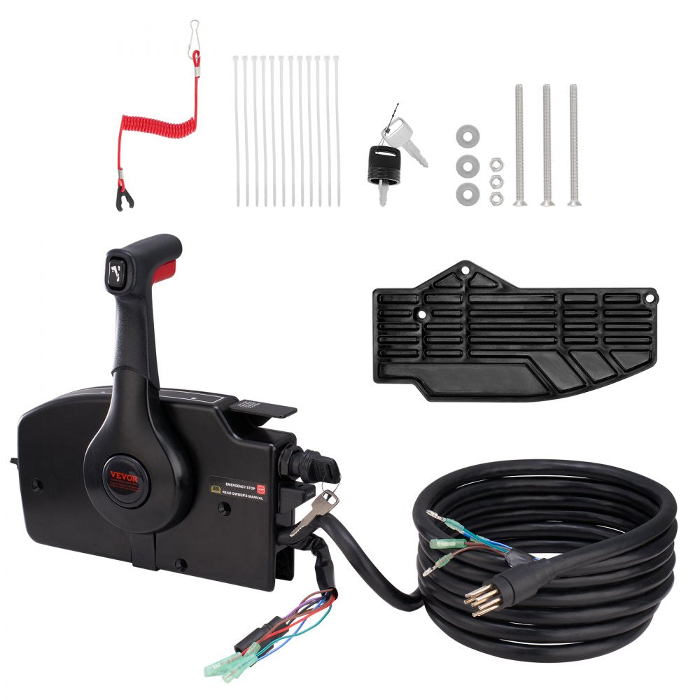 AMITOOLS Boat Throttle Control, 881170A15 Side-Mounted Outboard Remote Control Box for Mercury PT 2-Stroke, Marine Throttle Control Box with Power Trim Switch, 16.3 ft Harness 8+4 Pin, and Lanyard