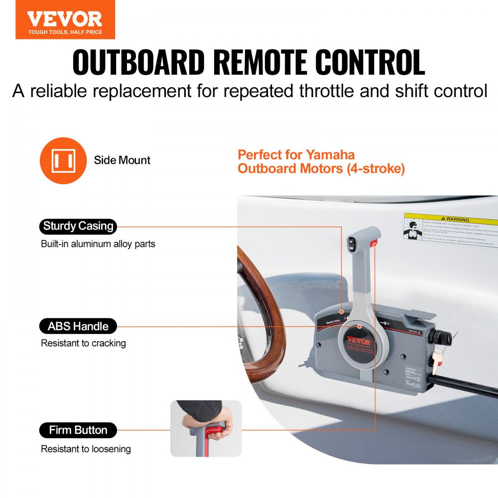 AMITOOLS Boat Throttle Control, 703-48205-16 Side-Mounted Outboard Remote Control Box for Yamaha 4-Stroke, Marine Throttle Control Box with Power Trim Switch, 16.6 ft Harness 10 Pin, and Lanyard