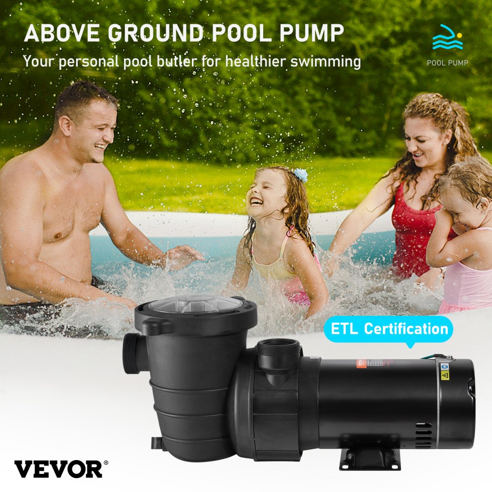 AMITOOLS Swimming Pool Pump 2.0HP 115V 1500W, Single Speed Pumps for Above Ground Pool, Powerful Self Primming Pool Pumps w/ Strainer Basket, 5400 GPH Max. Flow, ETL Certification