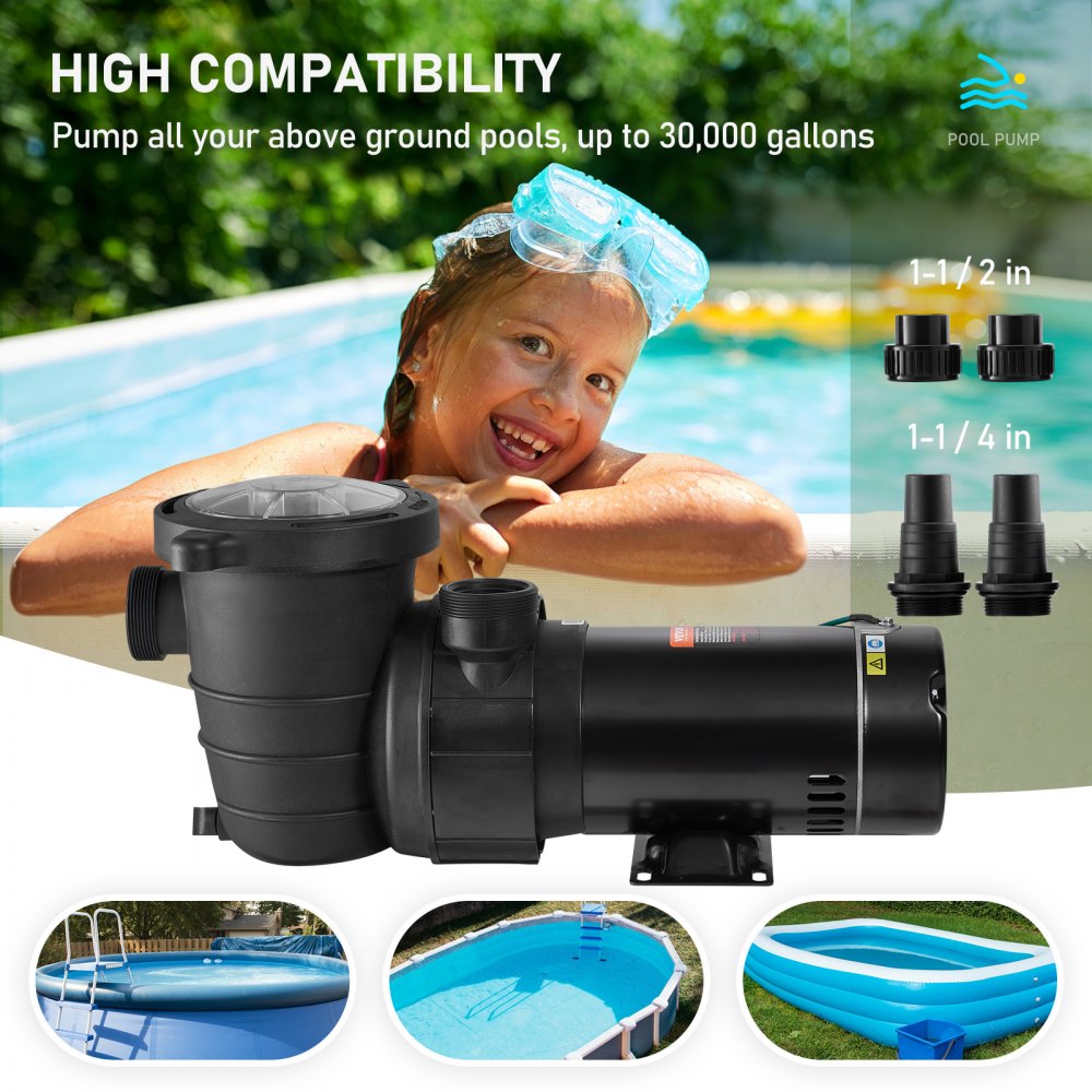 AMITOOLS Swimming Pool Pump 2.0HP 115V 1500W, Single Speed Pumps for Above Ground Pool, Powerful Self Primming Pool Pumps w/ Strainer Basket, 5400 GPH Max. Flow, ETL Certification