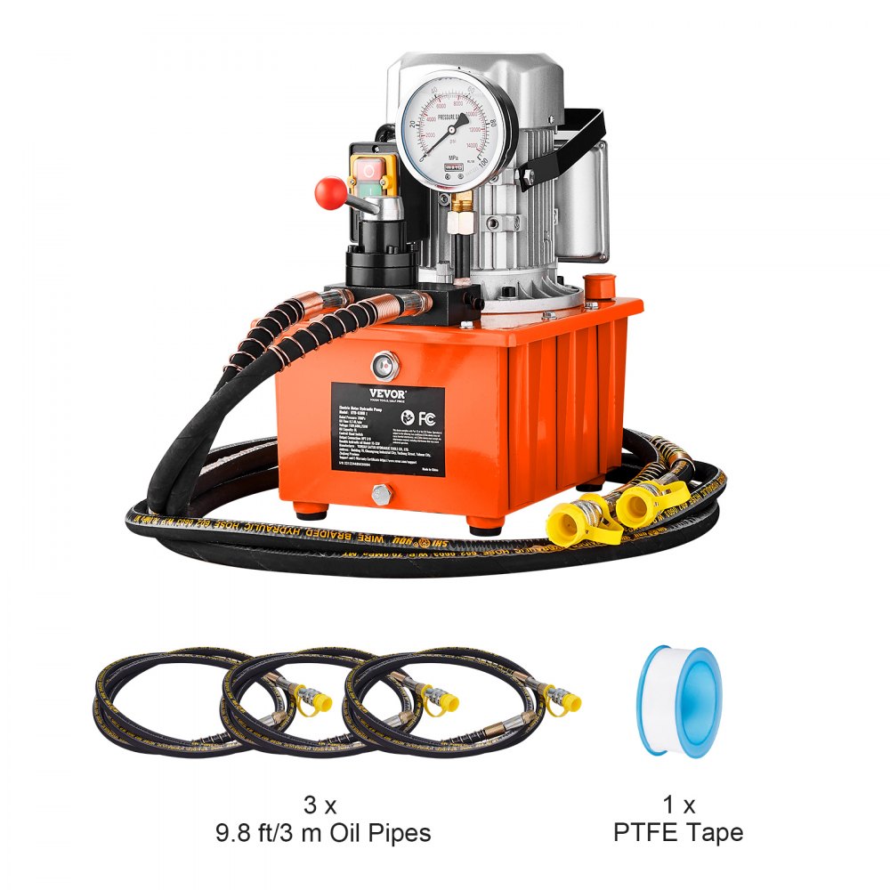 AMITOOLS Electric Hydraulic Pump, 10000 PSI 750W 110V, 488 in³/8L Capacity, Double Acting Manual Valve, Electric Driven Hydraulic Pump Power Pack Unit with Lever Switch for Punching/Bending/Jack Machines