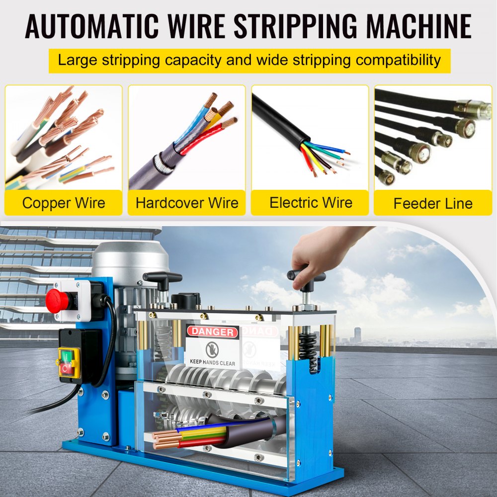 AMITOOLS Cable Wire Stripping Machine 0.06 inch -1.5 inch,Portable Powered Wire Stripper Machine 11 Channels 10 Blades,Automatic Wire Stripping Tool 75ft/minute,for Recycling Copper Wire