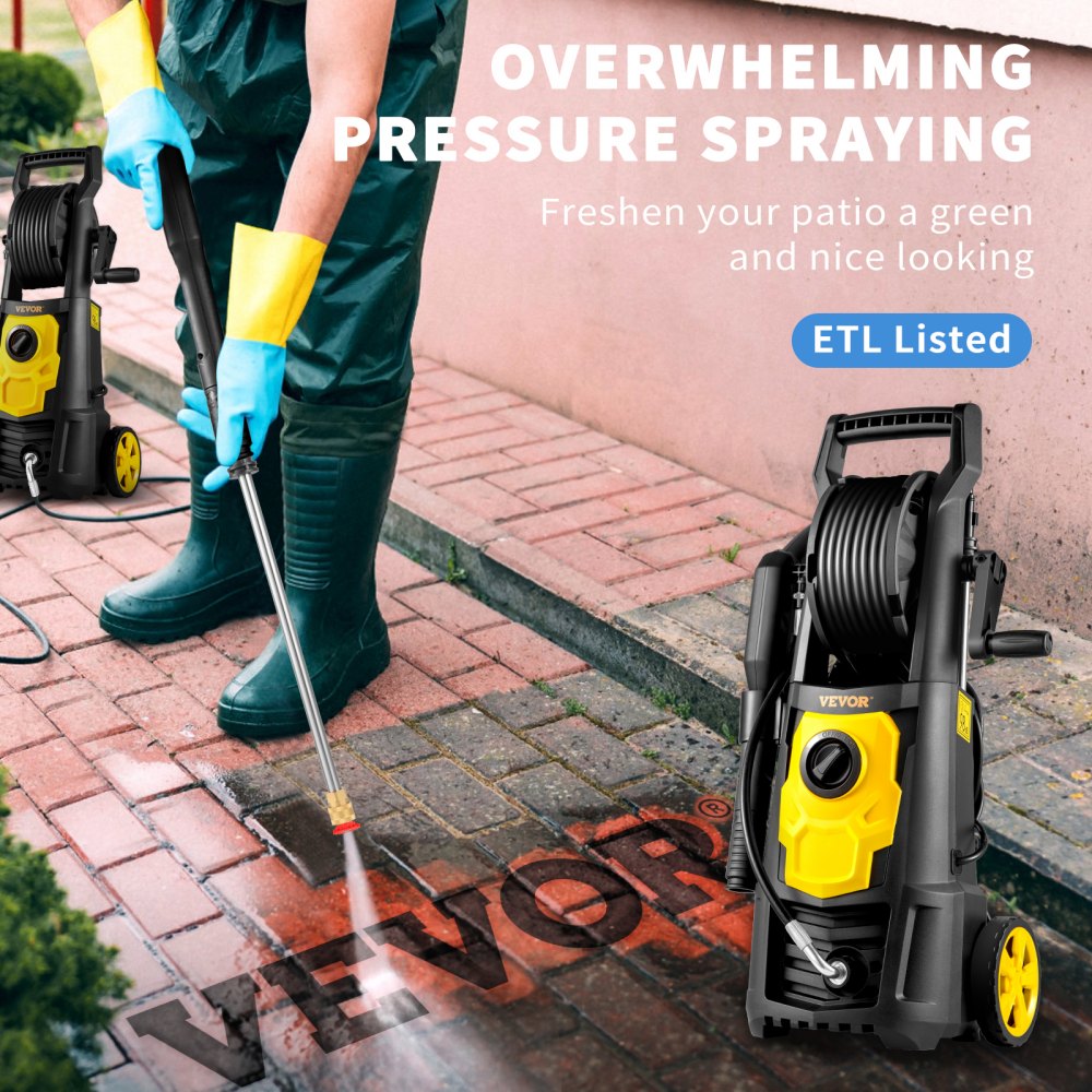 AMITOOLS Electric Pressure Washer, 2000 PSI, Max 1.65 GPM Power Washer w/ 30 ft Hose & Reel, 5 Quick Connect Nozzles, Foam Cannon, Portable to Clean Patios, Cars, Fences, Driveways, ETL Listed